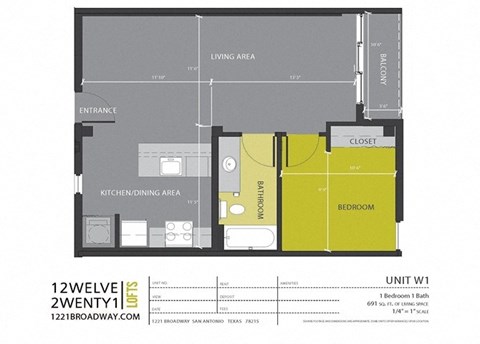 a floor plan of a unit with a bedroom and a bathroom